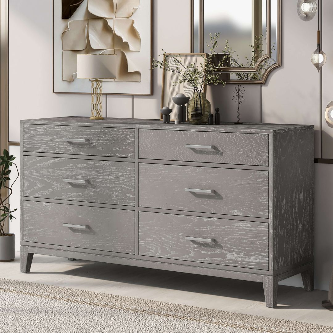 Modern Concise Gray Wood 6-Drawer Dresser