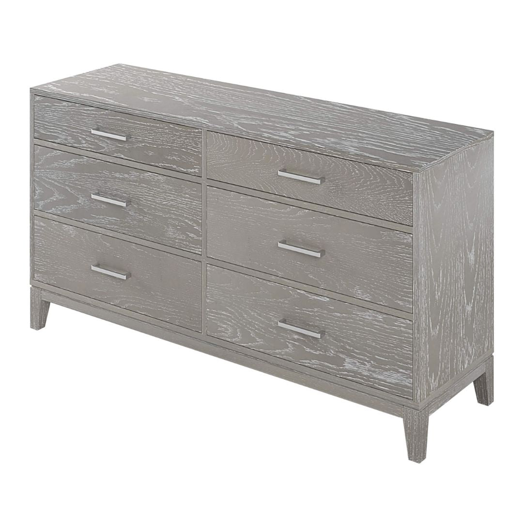 The Concise Gray Wood 6-Drawer Dresser in a white background