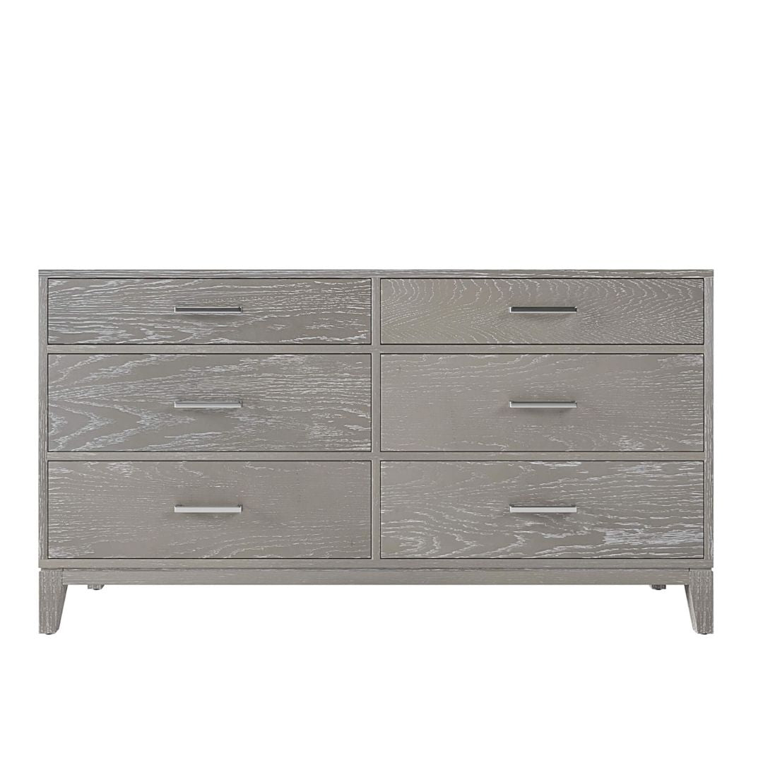 The Concise Gray Wood 6-Drawer Dresser in a white background