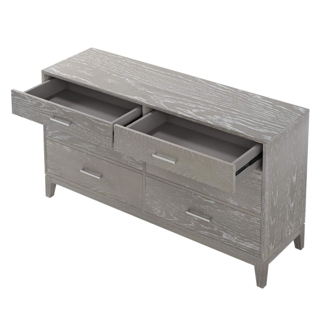 2 open drawer of the Modern Concise Gray Wood 6-Drawer Dresser