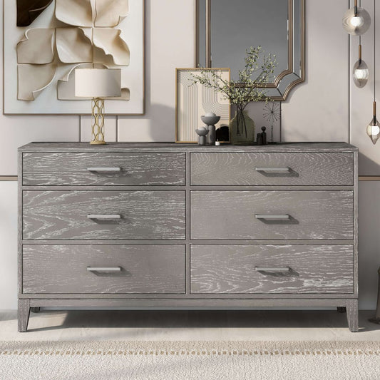 Modern Concise Gray Wood 6-Drawer Dresser