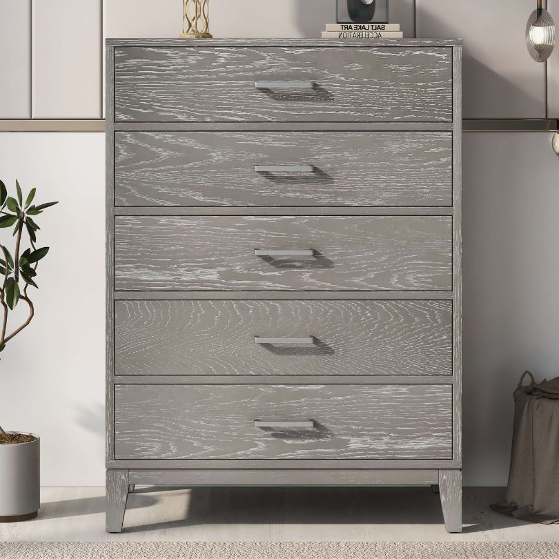 Modern Concise Grey Wood Five-Drawer Chest