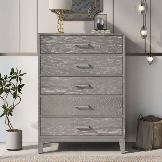 Modern Concise Grey Wood Five-Drawer Chest