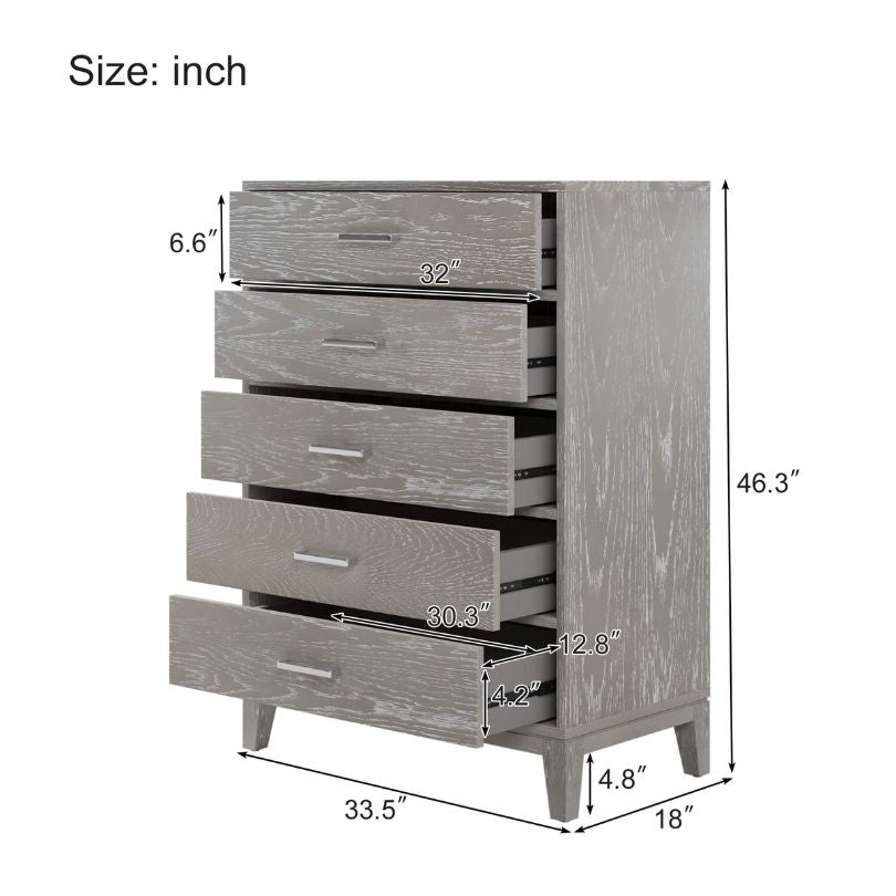 Modern Concise Grey Wood Five-Drawer Chest