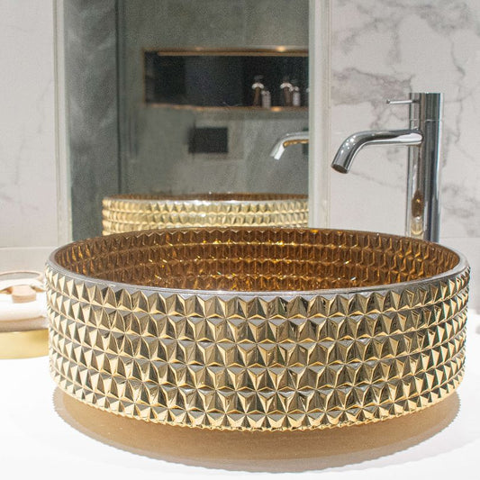 Modern Crystal Glass Gold Wash Basin