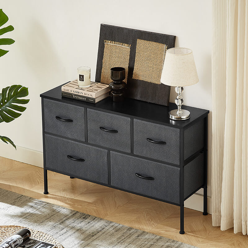 Modern Dark Gray Storage Dresser with 5 Drawers