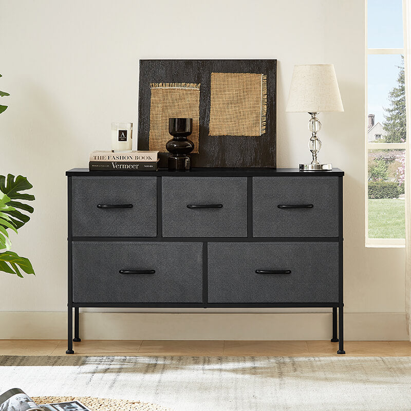 Modern Dark Gray Storage Dresser with 5 Drawers