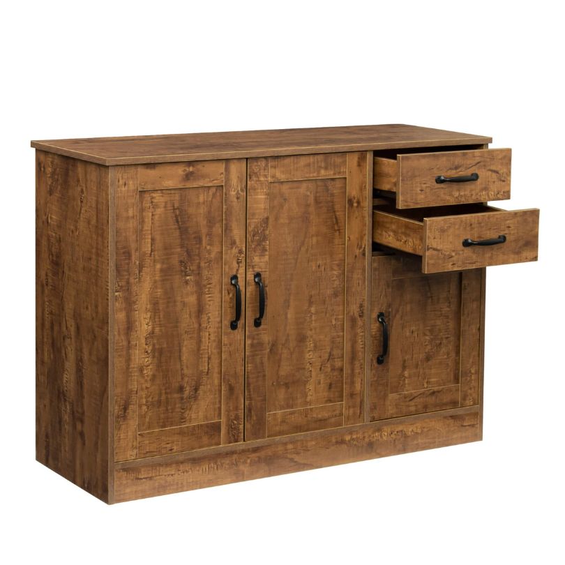 Modern Dark Walnut Entryway Buffet Sideboard with 3 Doors and 2 Drawers