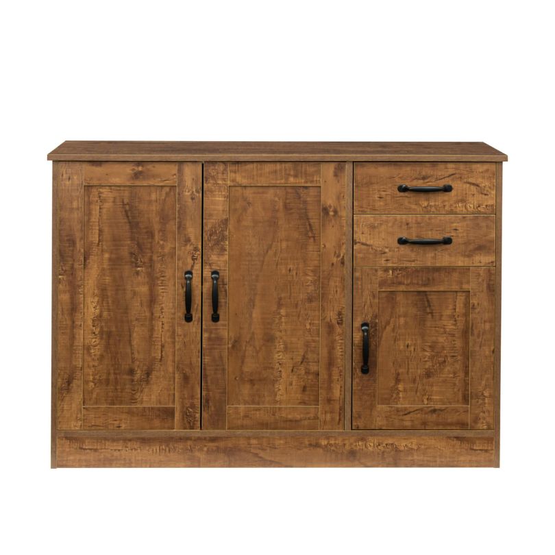 Modern Dark Walnut Entryway Buffet Sideboard with 3 Doors and 2 Drawers