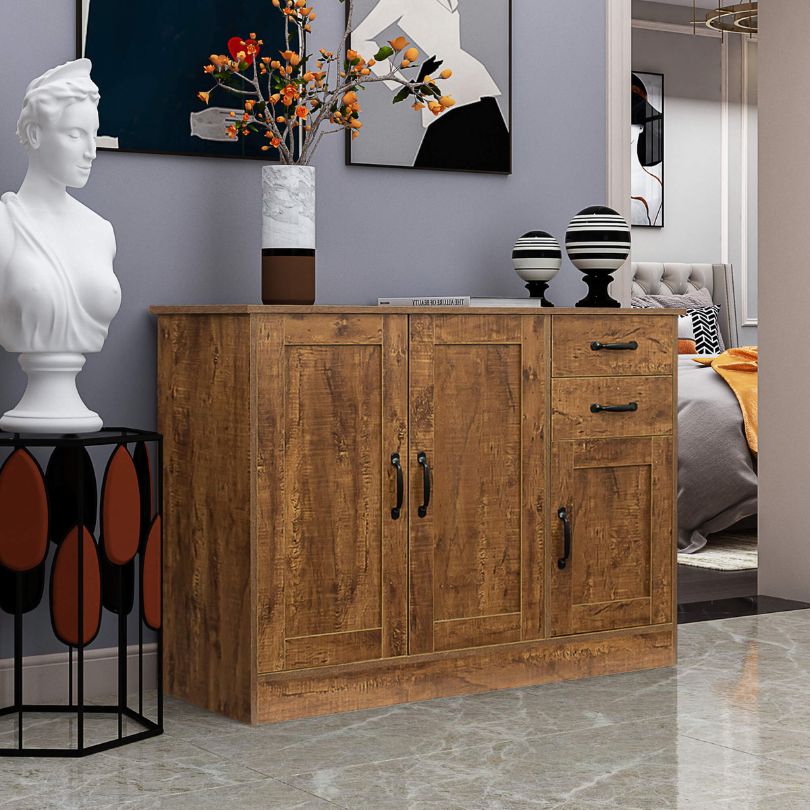 Modern Dark Walnut Entryway Buffet Sideboard with 3 Doors and 2 Drawers