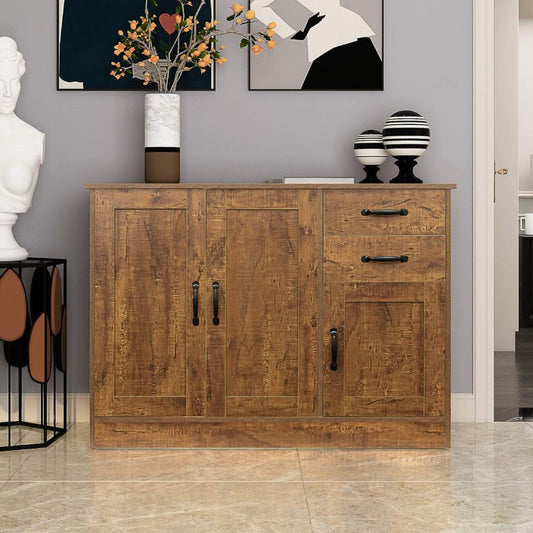 Modern Dark Walnut Entryway Buffet Sideboard with 3 Doors and 2 Drawers