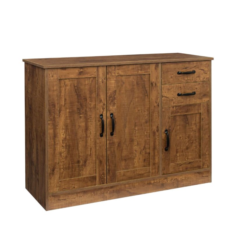 Modern Dark Walnut Entryway Buffet Sideboard with 3 Doors and 2 Drawers