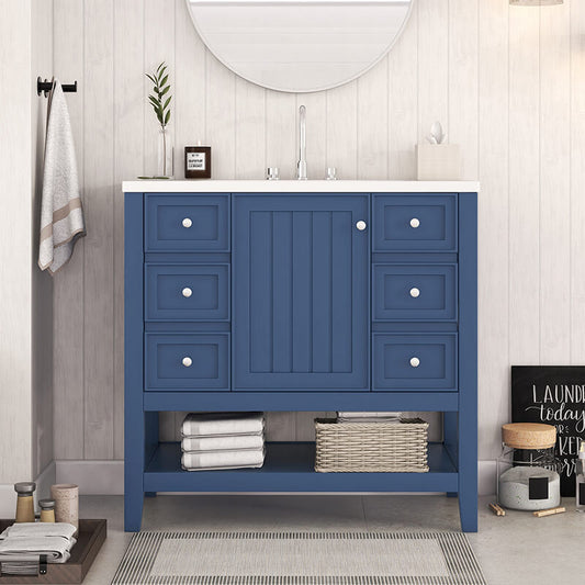 Modern Freestanding Blue Single Basin Bathroom Vanity Set with a Cabinet and 3 Drawers 36 x 18