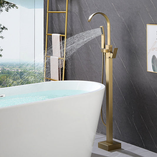 Modern Gold Floor Mounted Clawfoot Tub Faucet with Hand Shower