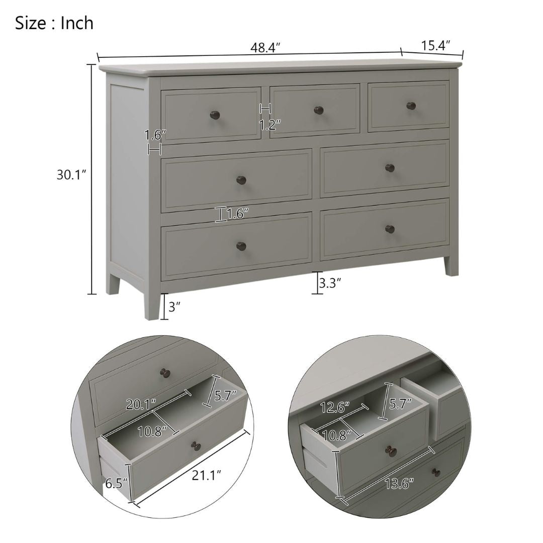 A dimension Image of the Modern Gray Solid wood 7-Drawer Dresser