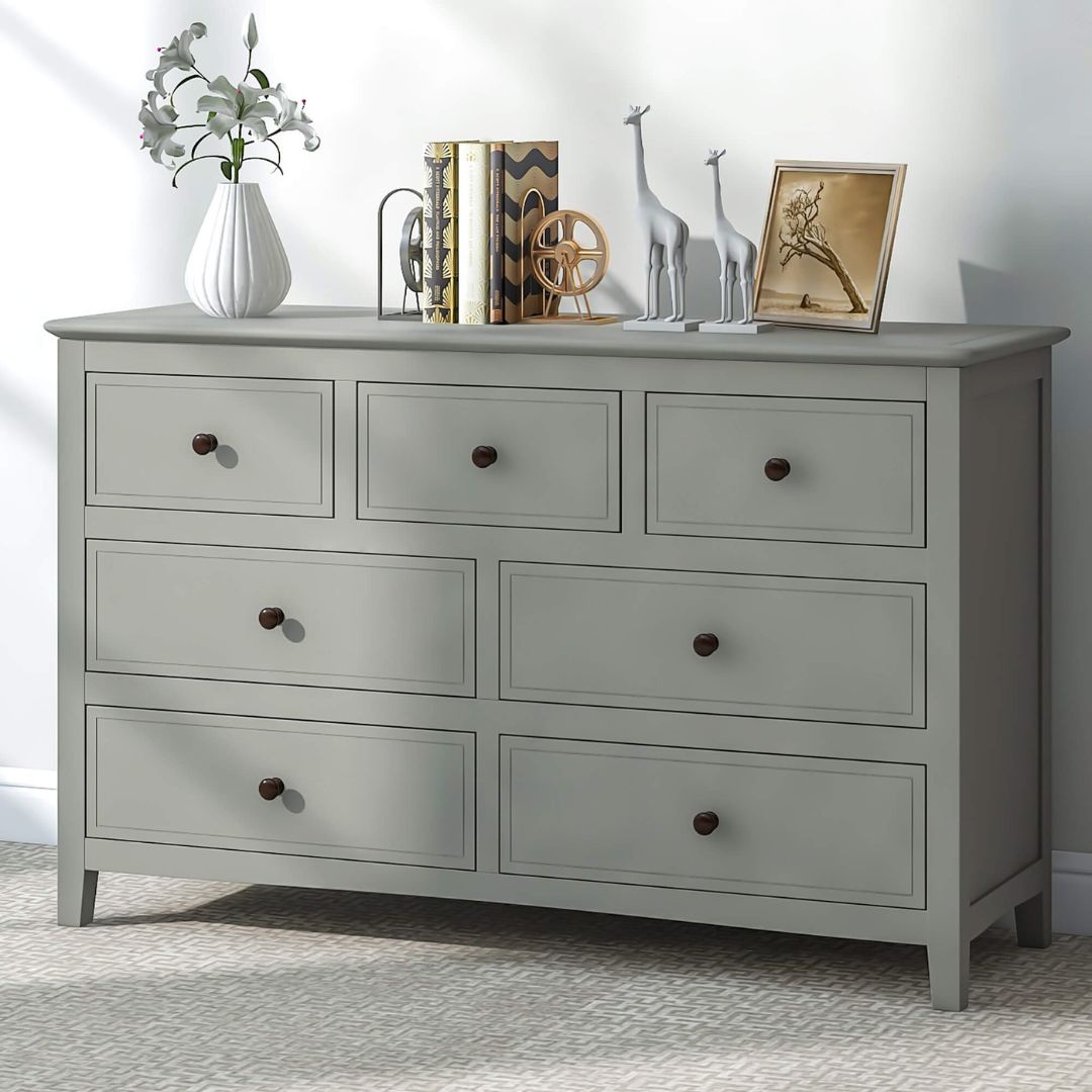 Modern Gray Solid wood 7-Drawer Dresser