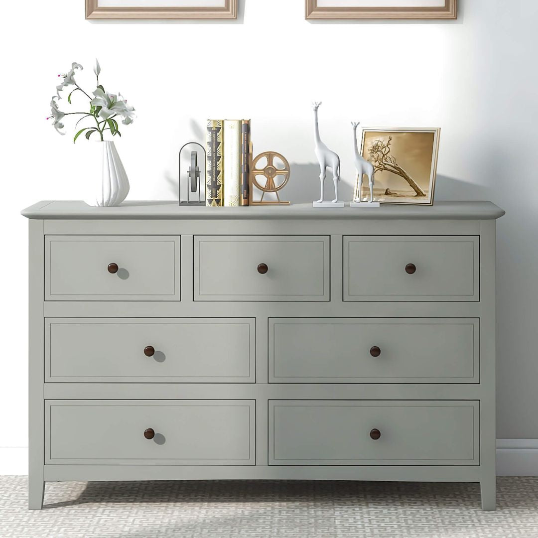 Modern Gray Solid wood 7-Drawer Dresser