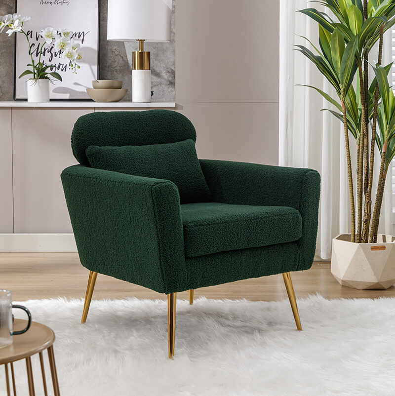 Modern Green Boucle Accent Chair