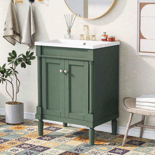 Modern Green Freestanding Bathroom Vanity with Single Sink and 2-Tier Shelf