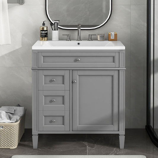 Modern Grey Single Top Sink Bathroom Vanity with 2 Drawers and a Tip-out Drawer 30" x 18"