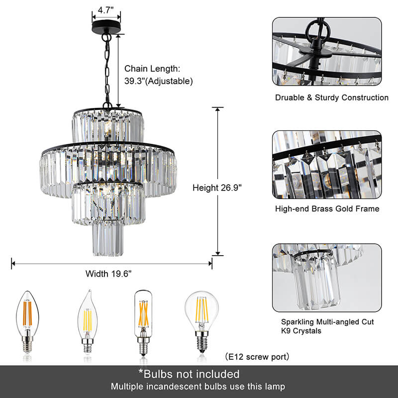 A dimension Image of the Modern Luxury Black Crystal 4-Tier Pendant Light Chandelier 19.7W x 78.7"H