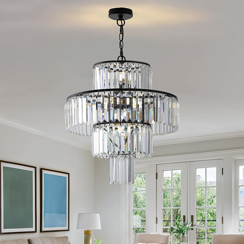 Modern Luxury Black Crystal 4-Tier Pendant Light Chandelier 19.7W x 78.7"H