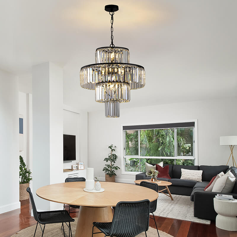 Modern Luxury Black Crystal 4-Tier Pendant Light Chandelier 19.7W x 78.7"H