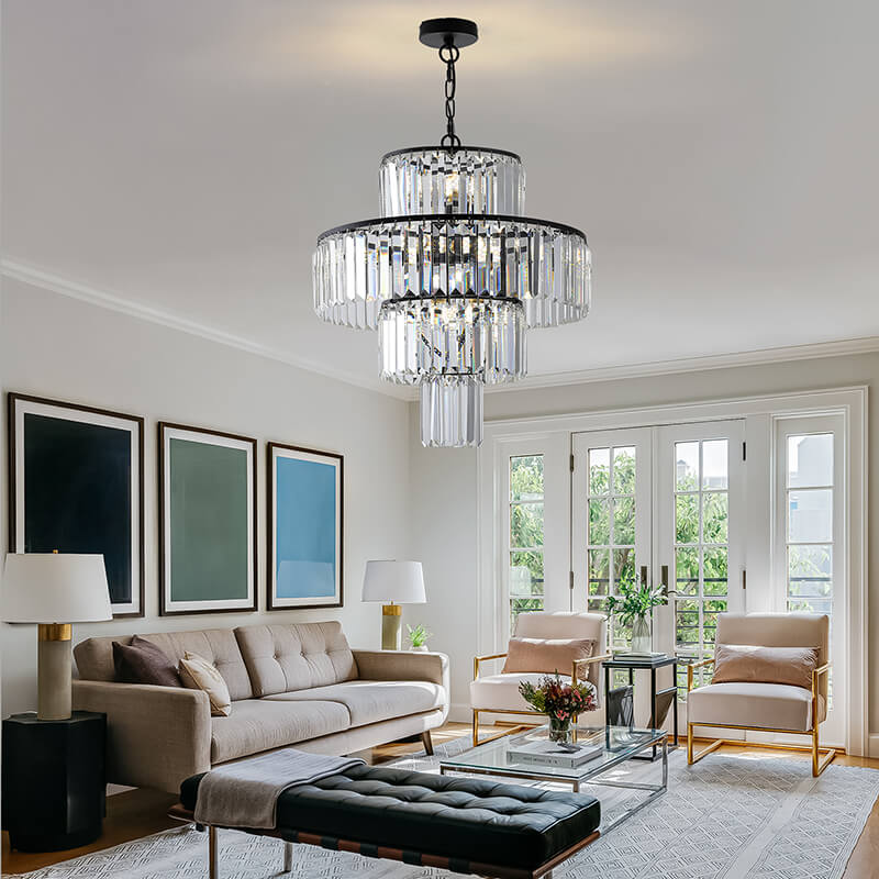 Modern Luxury Black Crystal 4-Tier Pendant Light Chandelier 19.7W x 78.7"H