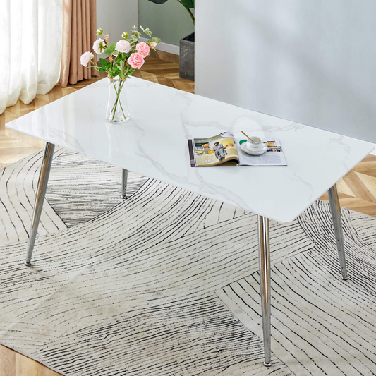 Modern Marble Effect Glass Top Dining Table