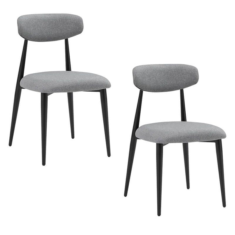 Modern Metal Grey Dining Chair with Curved Upholstered Backrest - Set of 2