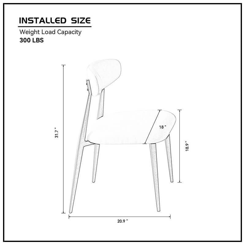 Modern Metal Grey Dining Chair with Curved Upholstered Backrest - Set of 2