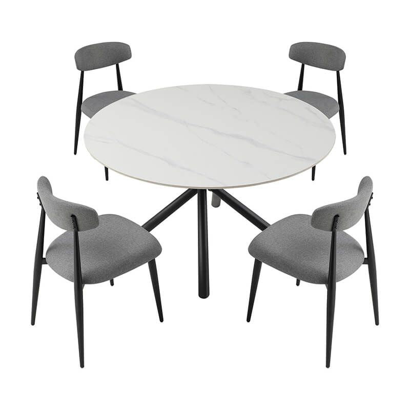 Modern Metal Grey Dining Chair with Curved Upholstered Backrest - Set of 4