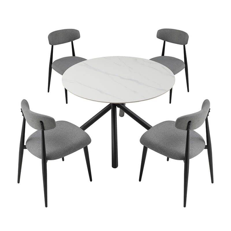 Modern Metal Grey Dining Chair with Curved Upholstered Backrest - Set of 6