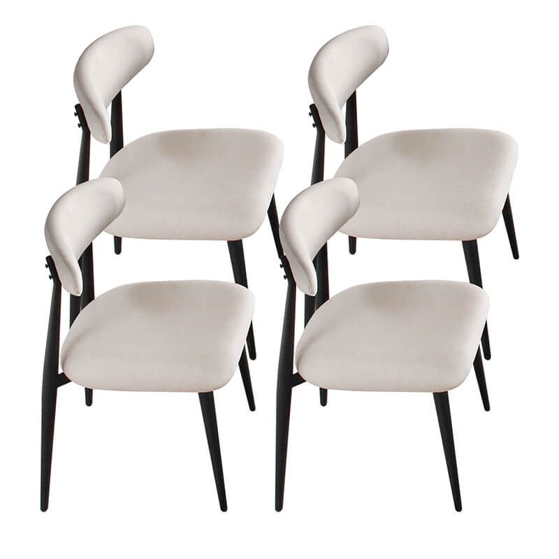 Modern Metal Light Grey Dining Chair with Curved Upholstered Backrest - Set of 4