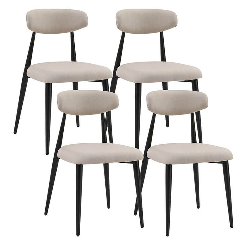 Modern Metal Light Grey Dining Chair with Curved Upholstered Backrest - Set of 4