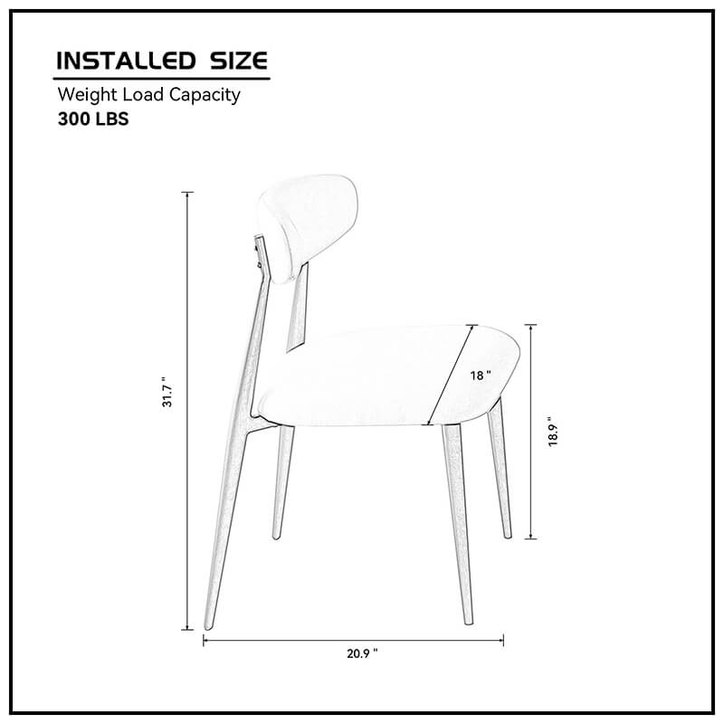 Modern Metal Light Grey Dining Chair with Curved Upholstered Backrest - Set of 6