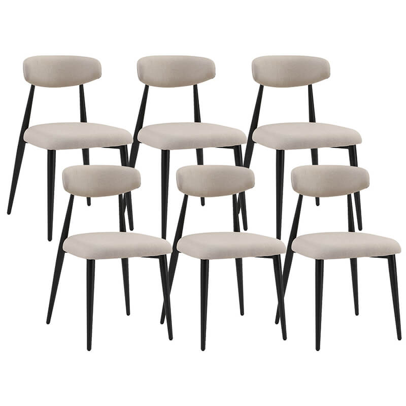 Modern Metal Light Grey Dining Chair with Curved Upholstered Backrest - Set of 6