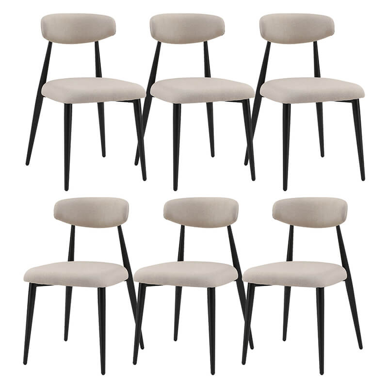 Modern Metal Light Grey Dining Chair with Curved Upholstered Backrest - Set of 6