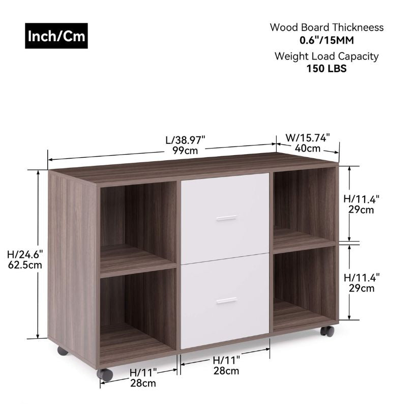 Modern Mobile Lateral File Cabinet with 2-Drawers