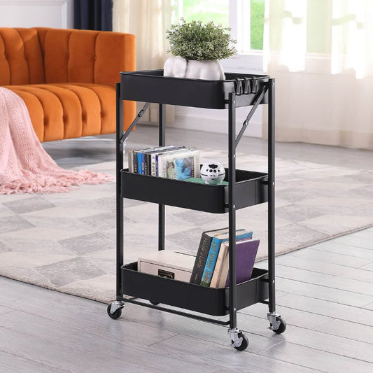 Modern Multipurpose Black Kitchen Storage Trolley