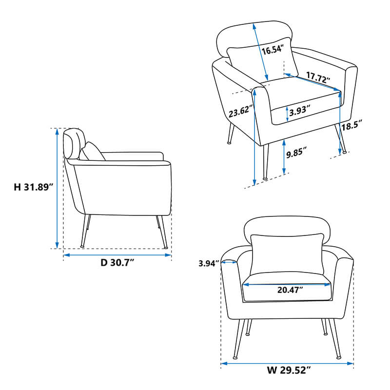 29.5"W Armchair With Pillow