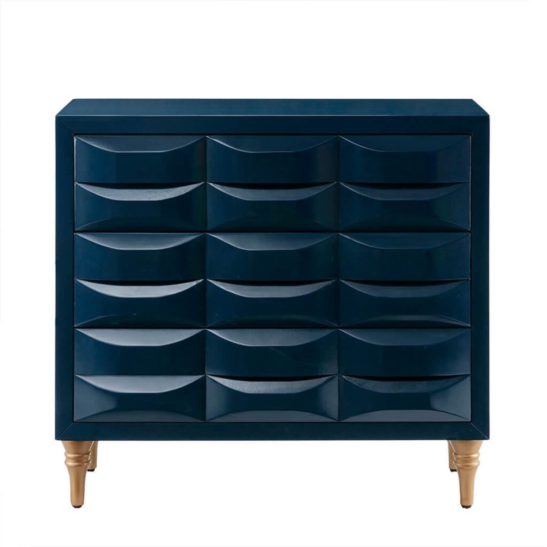 Modern Navy Rubrix 3-drawer Chest in a white background