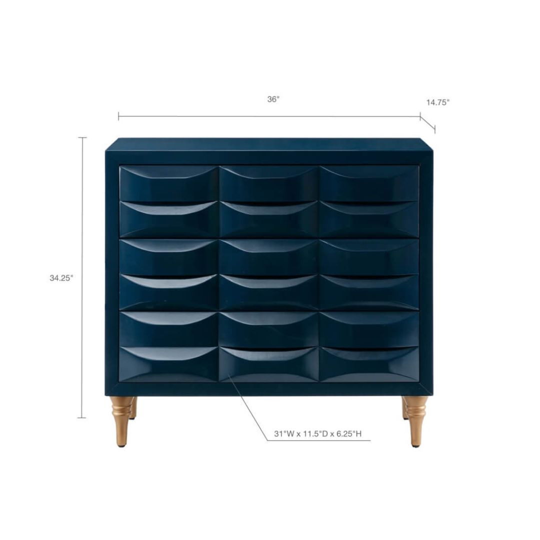 A dimension Image of the Modern Navy Rubrix 3-drawer Chest