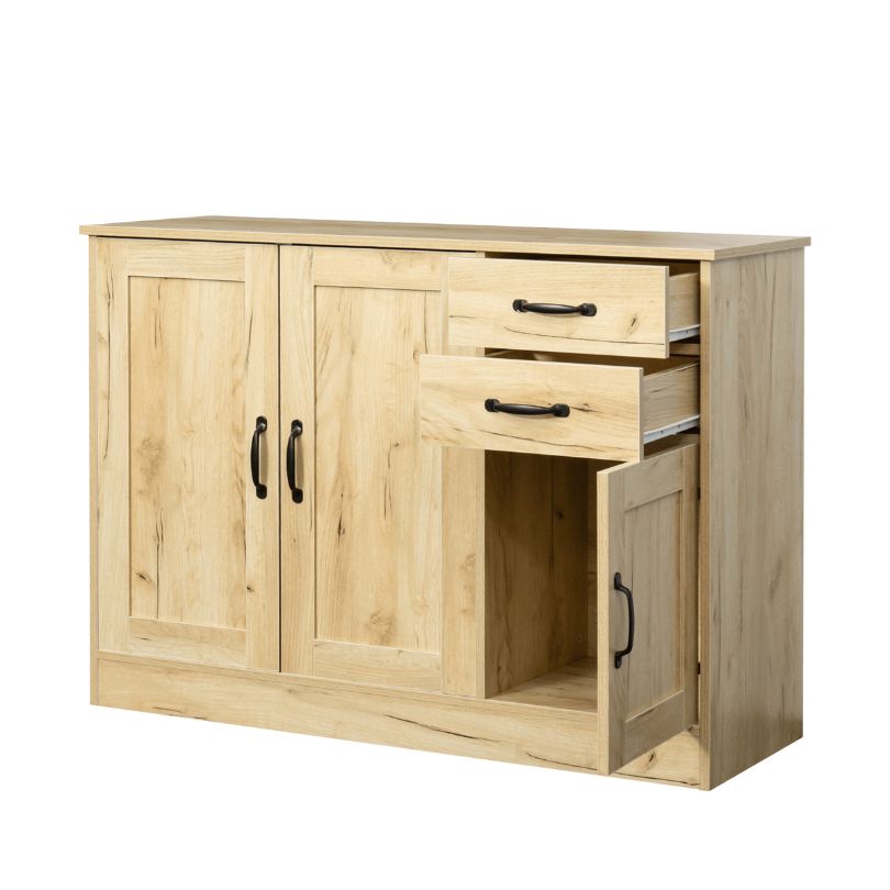 Modern Oak Entryway Buffet Sideboard with 3 Doors and 2 Drawers