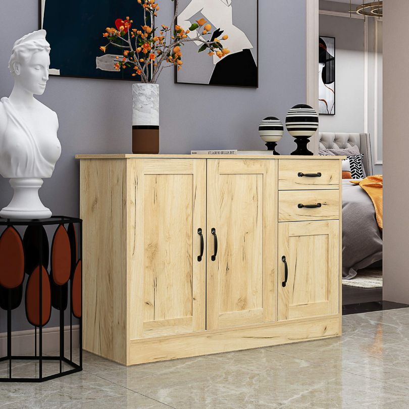 Modern Oak Entryway Buffet Sideboard with 3 Doors and 2 Drawers