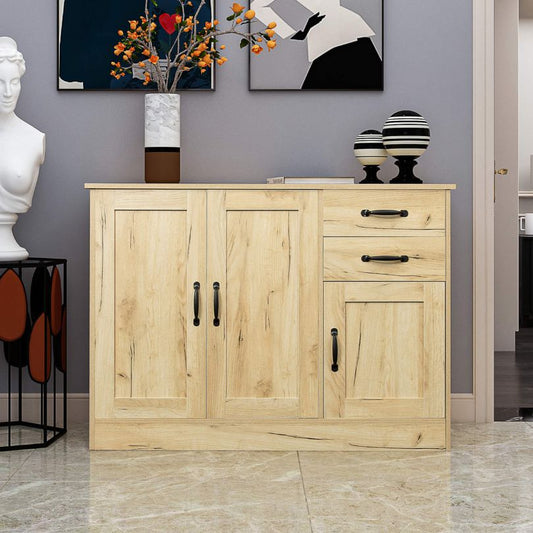 Modern Oak Entryway Buffet Sideboard with 3 Doors and 2 Drawers