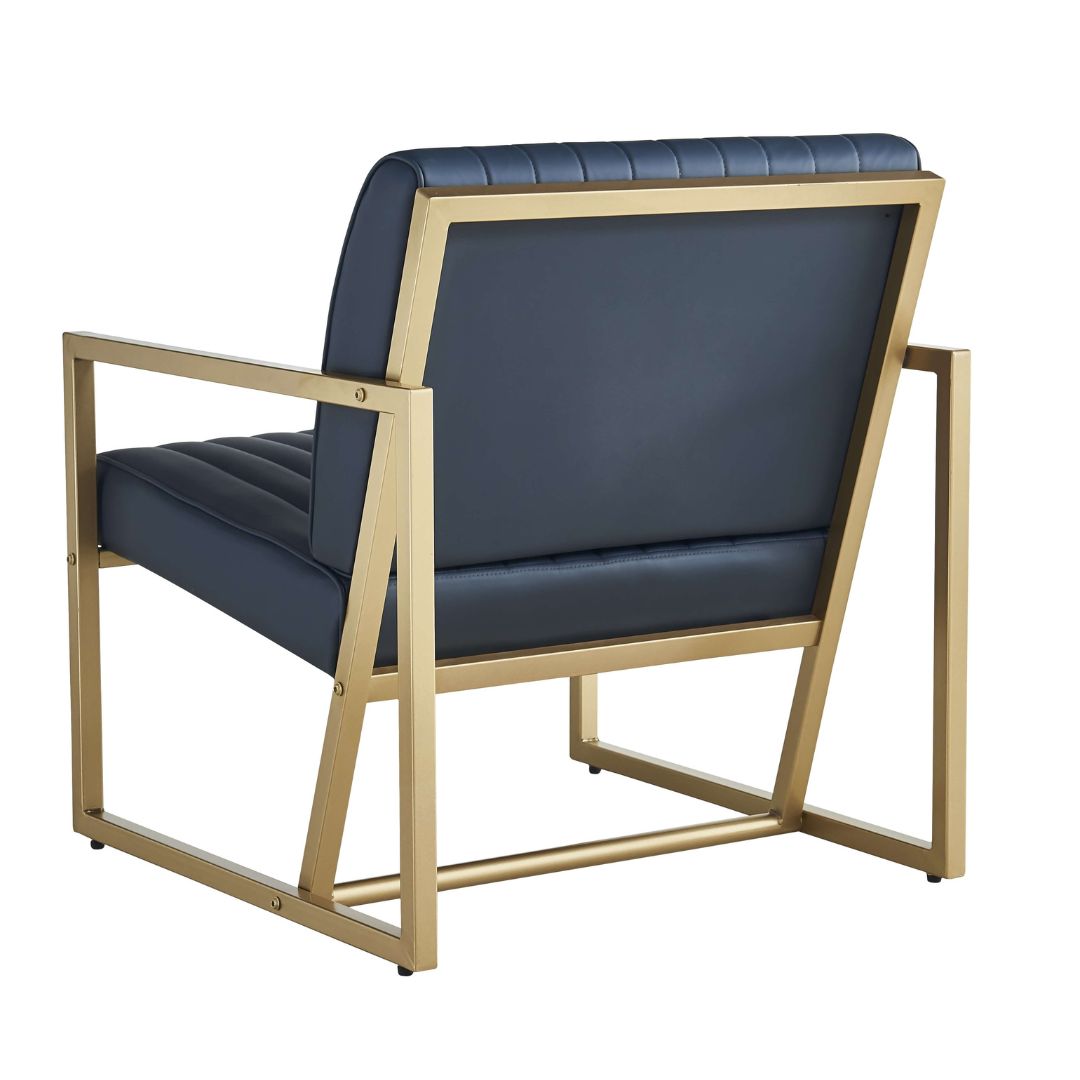 Modern Gold Steel Frame Arm Chair with Black PU Leather