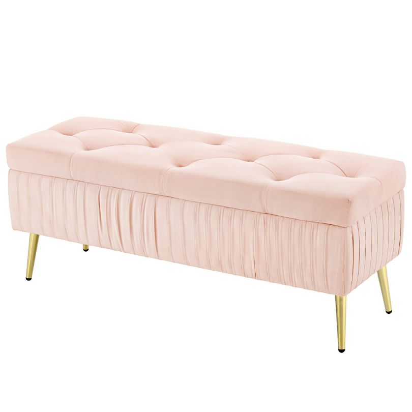 Modern Pink Entryway Button-Tufted Storage Ottoman