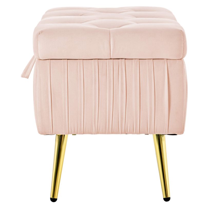 Modern Pink Entryway Button-Tufted Storage Ottoman