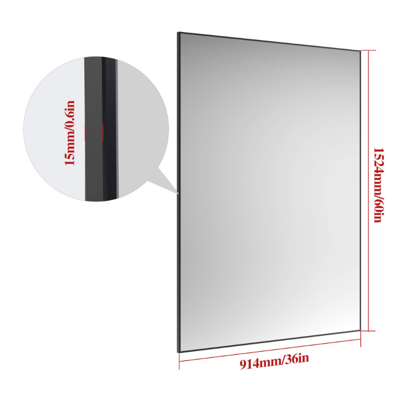 Modern Rectangular Bathroom Mirror with Black Frame